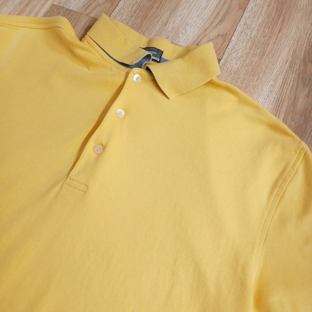 Alan Flusser Golf Polo Mens Sz L Yellow Short Sleeve Pearl Washed Cotton